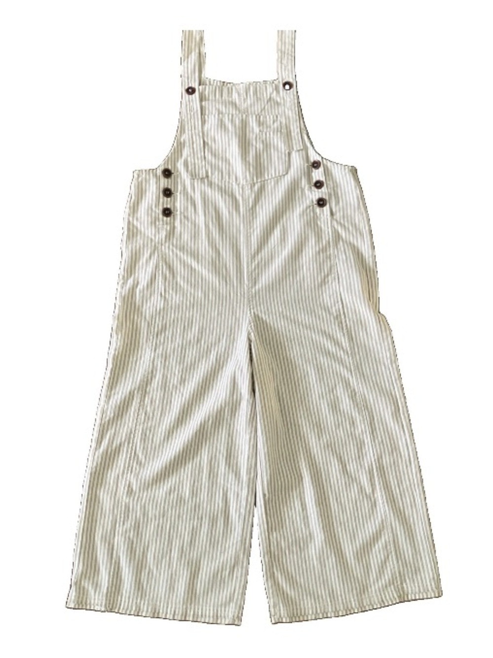 Three Bird Nest L High Hopes Cropped Wide Leg Denim Striped Overalls Tan & White